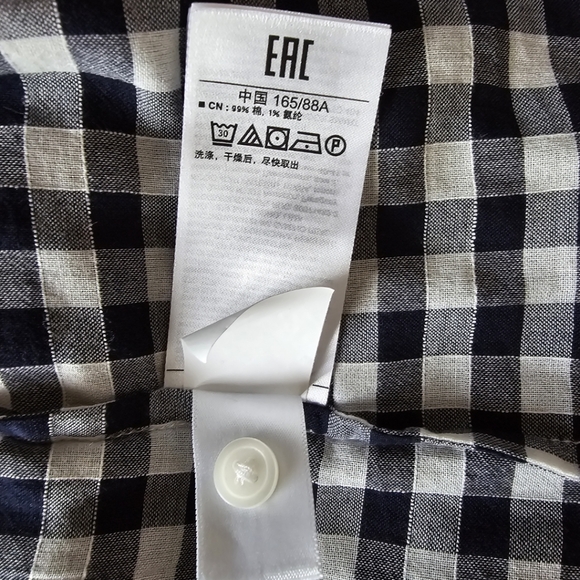 GAP Women's Navy Blue/ White Gingham Ruched Sleeve Blouse - Picture 16 of 16